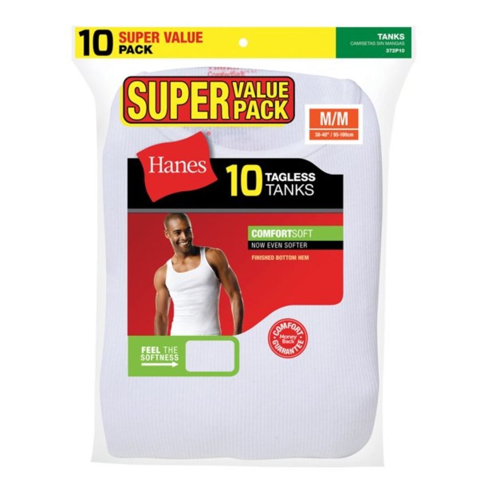 Hanes Men's 10-Pack ComfortSoft Tagless Tanks White